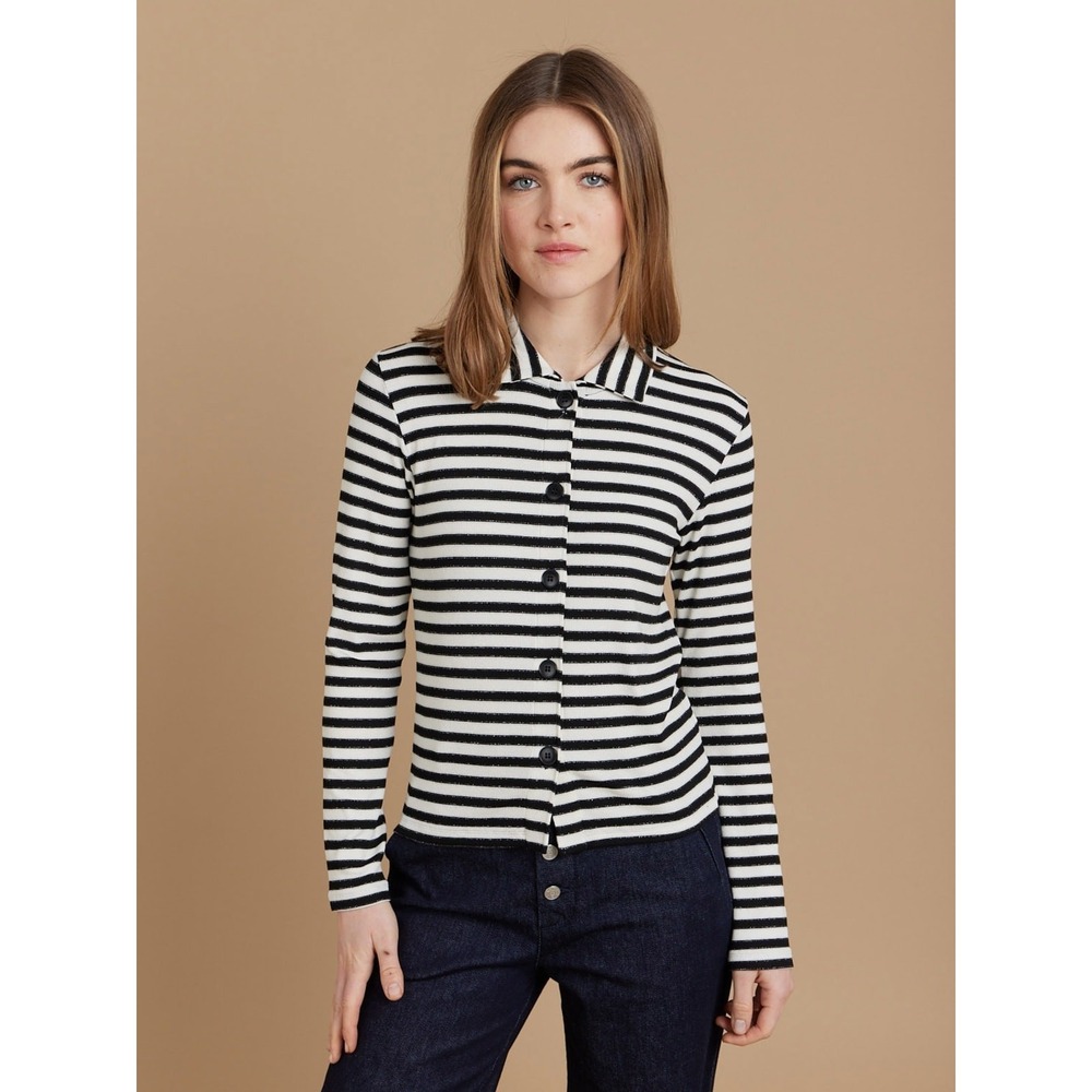 Agnes‎ b Paris Black White Stripe Button Alberto Mini Jacket Womens Sz 3 US L/10